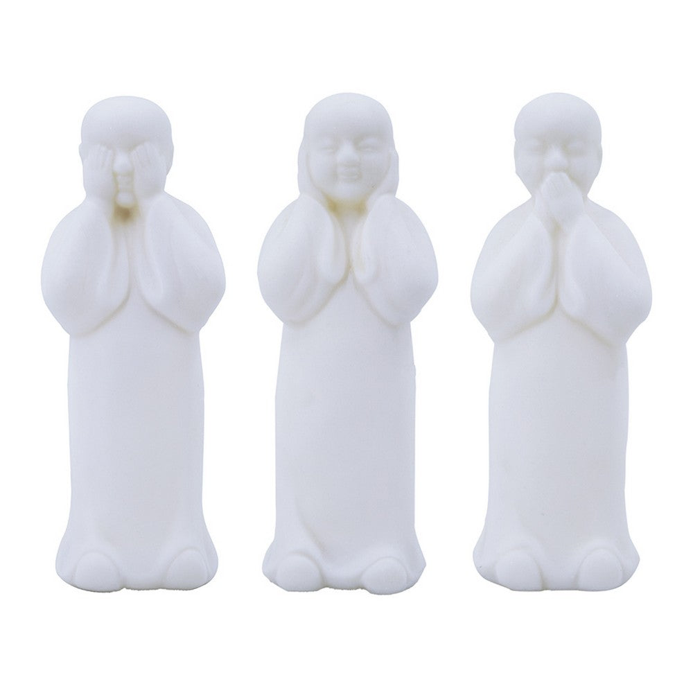 Decorative Wise Monk Sculptures Set of 3 | Matte White Resin Statue