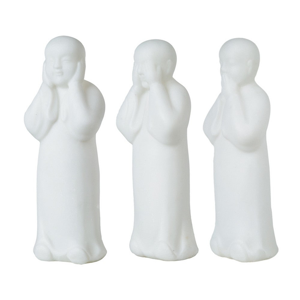 Decorative Wise Monk Sculptures Set of 3 | Matte White Resin Statue