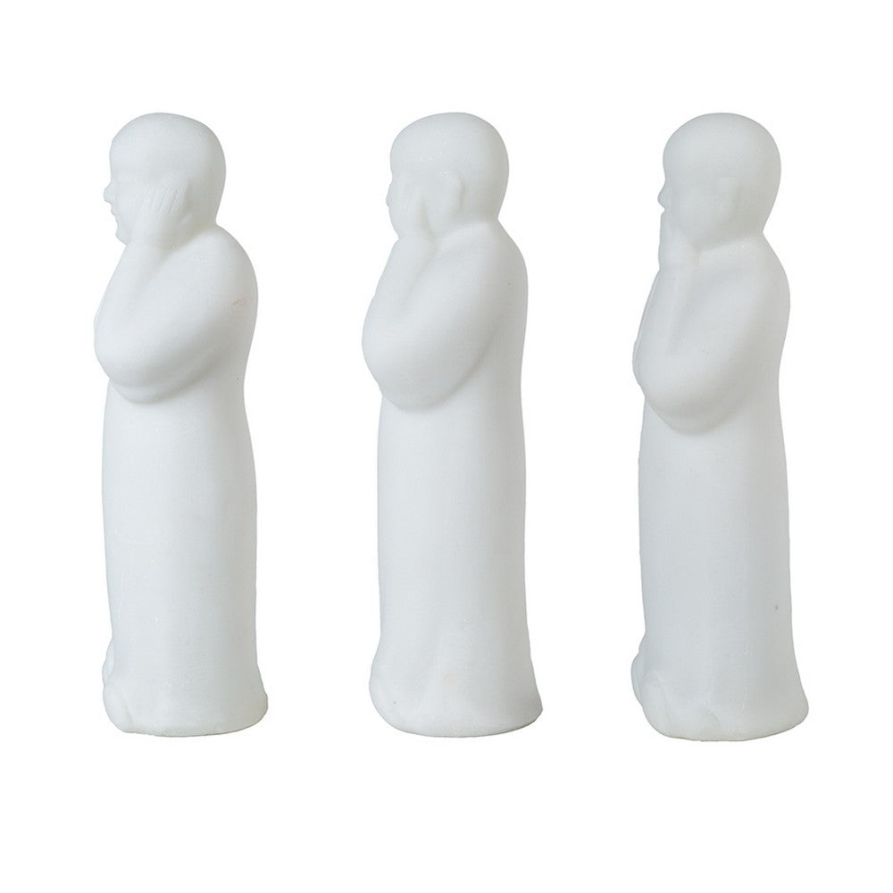 Decorative Wise Monk Sculptures Set of 3 | Matte White Resin Statue