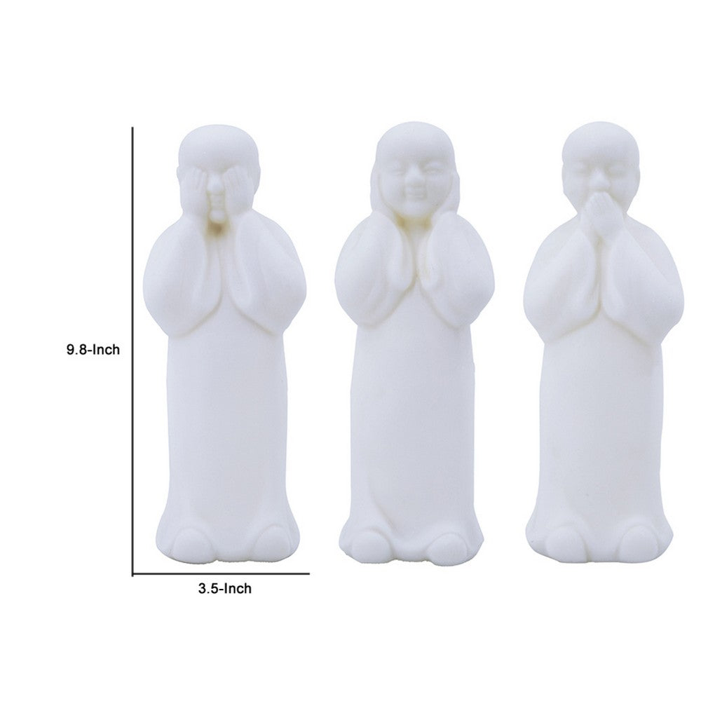 Decorative Wise Monk Sculptures Set of 3 | Matte White Resin Statue