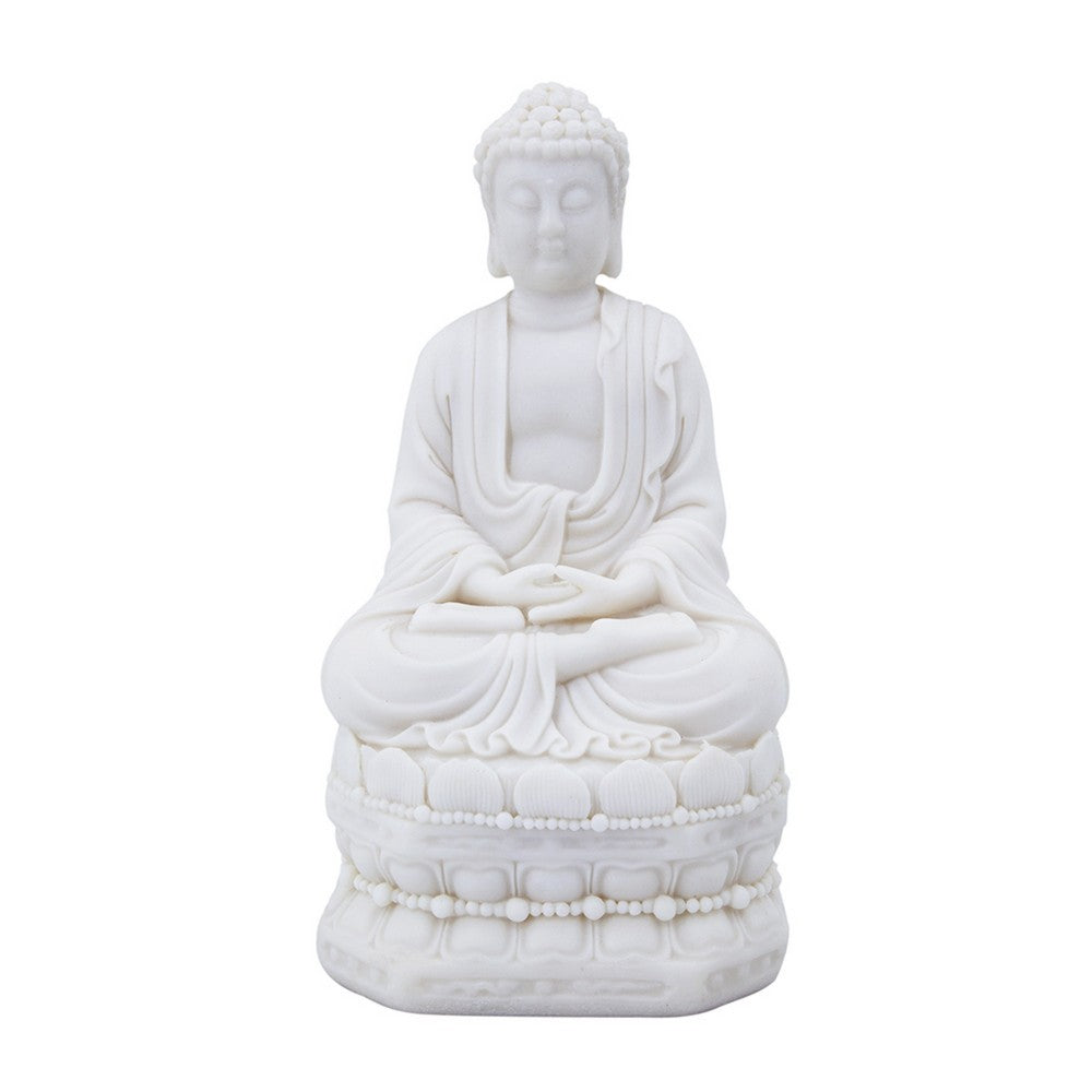 Meditating Buddha Statuette | Spiritual Accent Decor | 12" White Resin