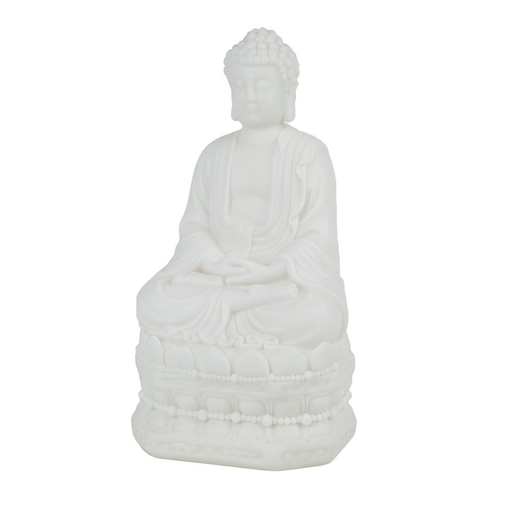 Meditating Buddha Statuette | Spiritual Accent Decor | 12" White Resin