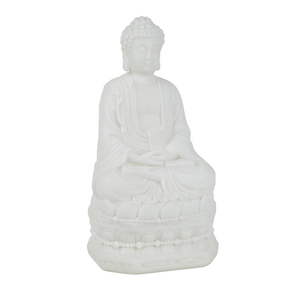 Meditating Buddha Statuette | Spiritual Accent Decor | 12" White Resin
