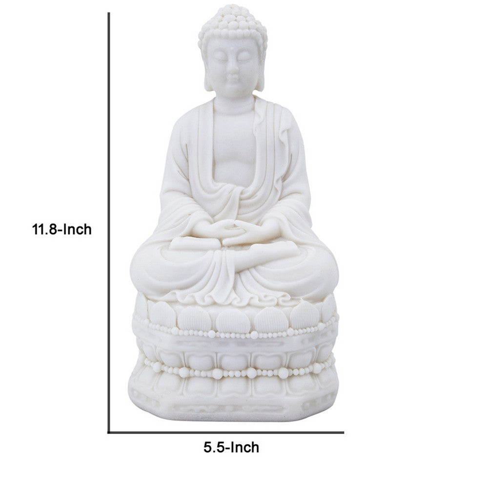 Meditating Buddha Statuette | Spiritual Accent Decor | 12" White Resin