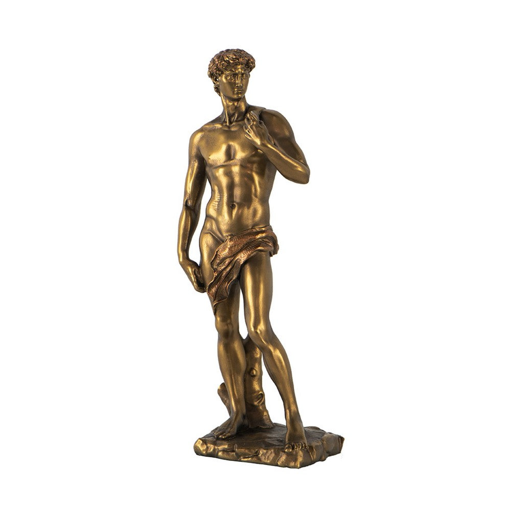 Decorative Classic David Statuette | 14" Tabletop Antique Gold Polyresin