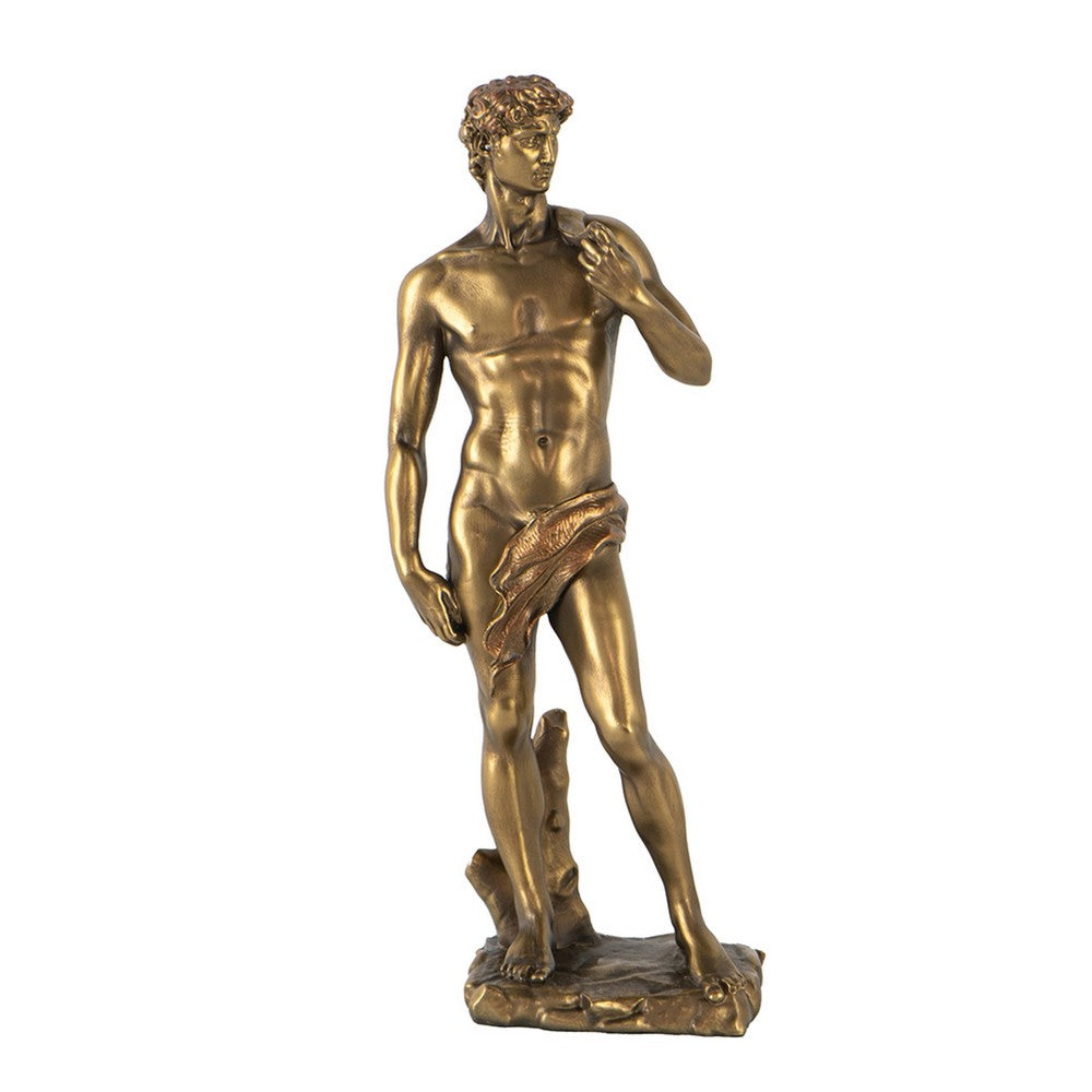 Decorative Classic David Statuette | 14" Tabletop Antique Gold Polyresin