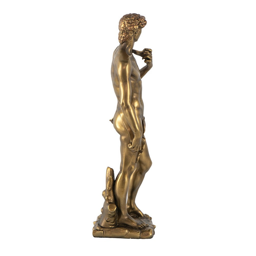 Decorative Classic David Statuette | 14" Tabletop Antique Gold Polyresin