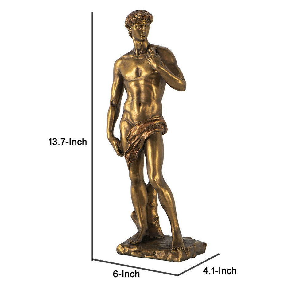 Decorative Classic David Statuette | 14" Tabletop Antique Gold Polyresin