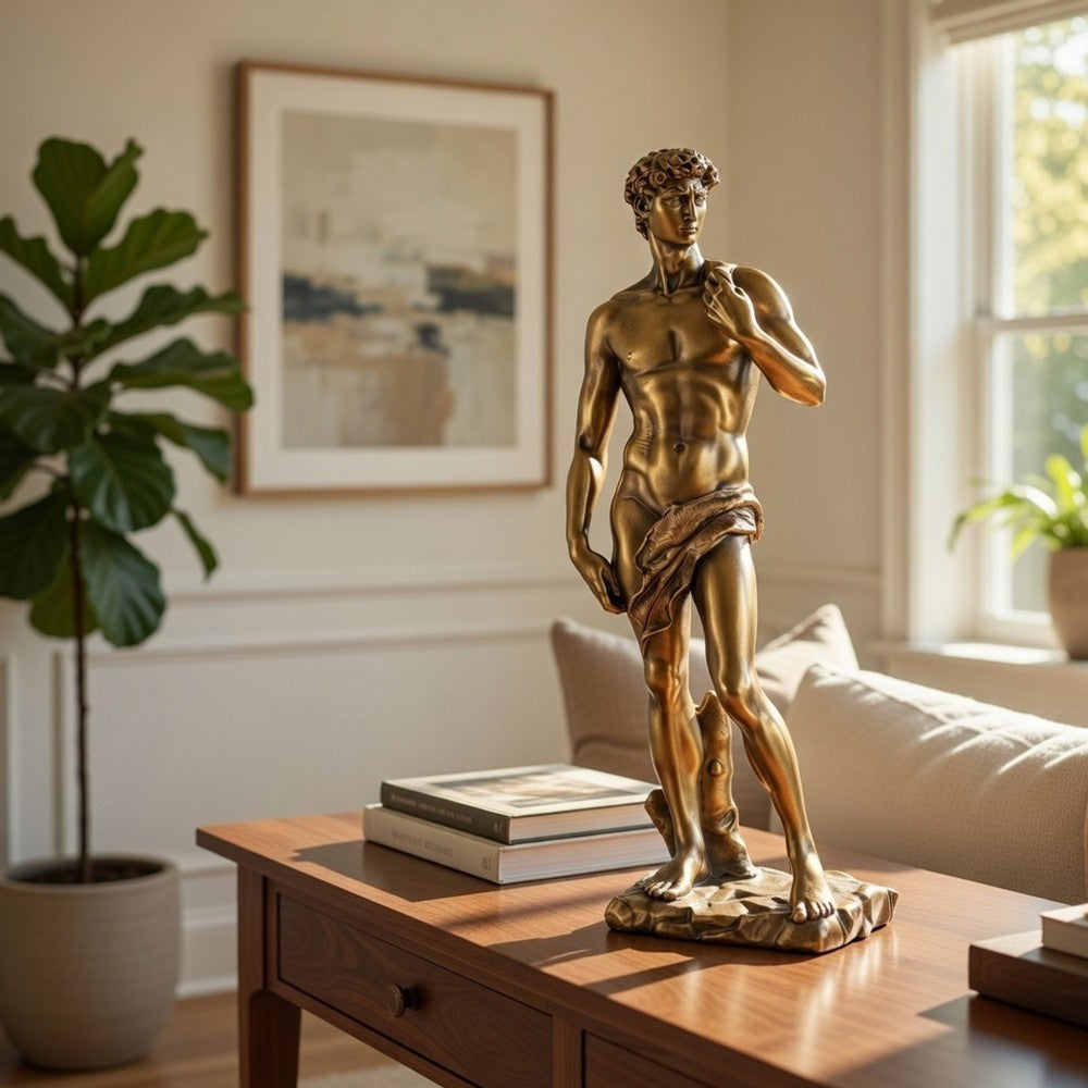Decorative Classic David Statuette | 14" Tabletop Antique Gold Polyresin