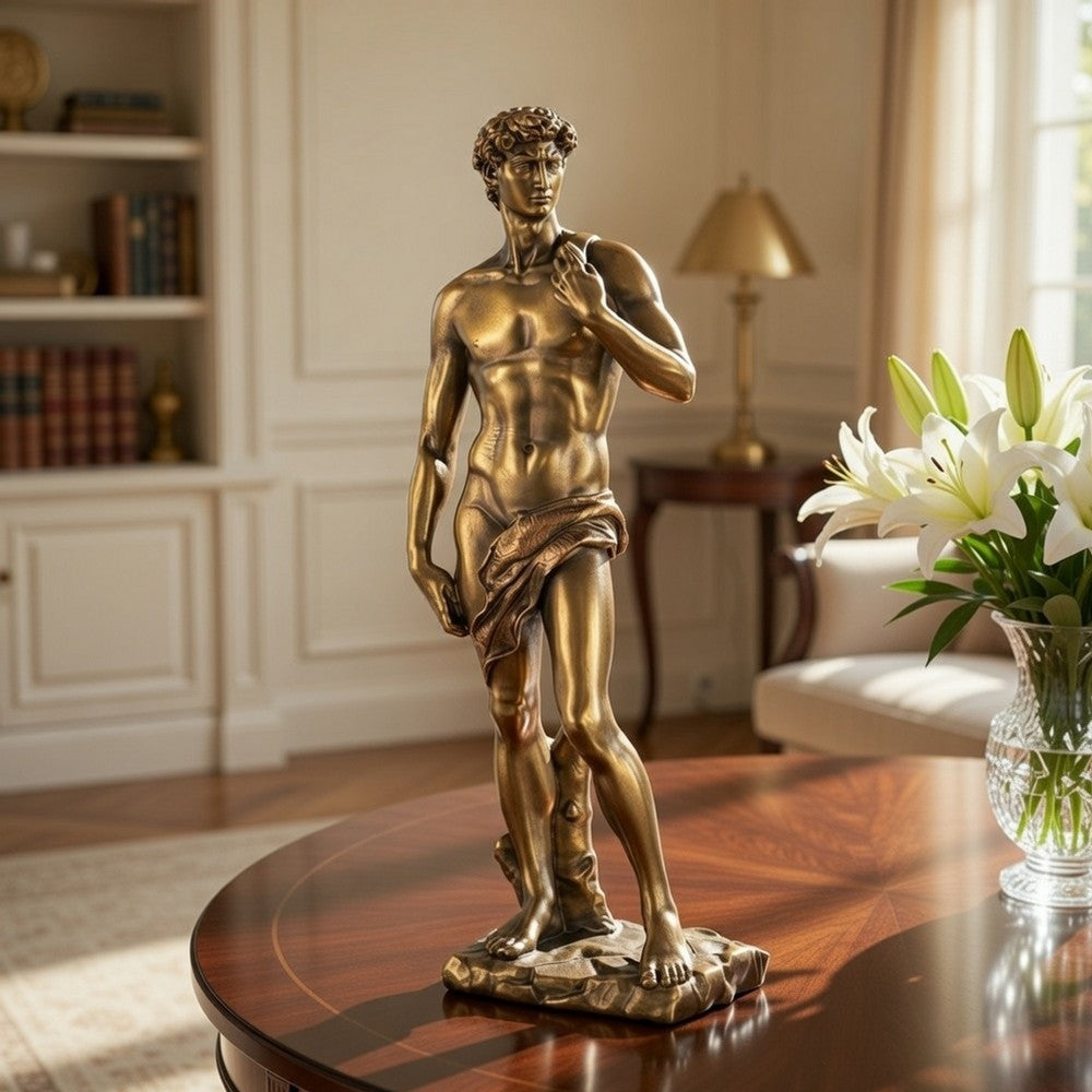 Decorative Classic David Statuette | 14" Tabletop Antique Gold Polyresin