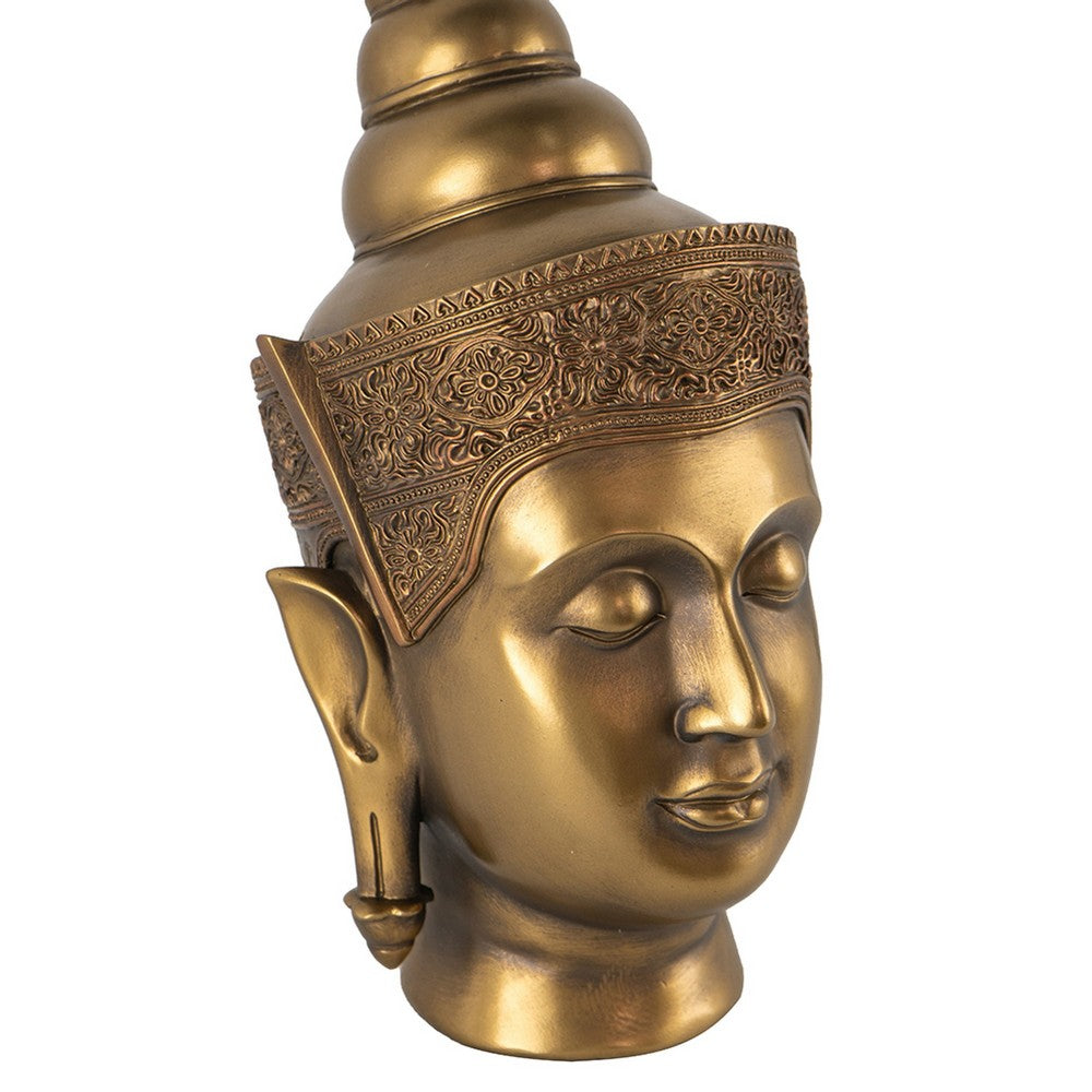 Pilu Buddha Head Sculpture | Meditative Tabletop Decor | 14" Bronze