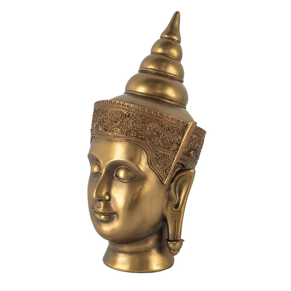 Pilu Buddha Head Sculpture | Meditative Tabletop Decor | 14" Bronze
