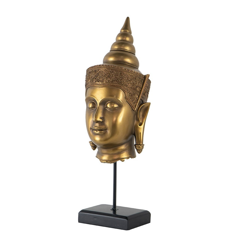 Pilu Buddha Head Statuette on Stand | Spiritual Decor | 20" Bronze