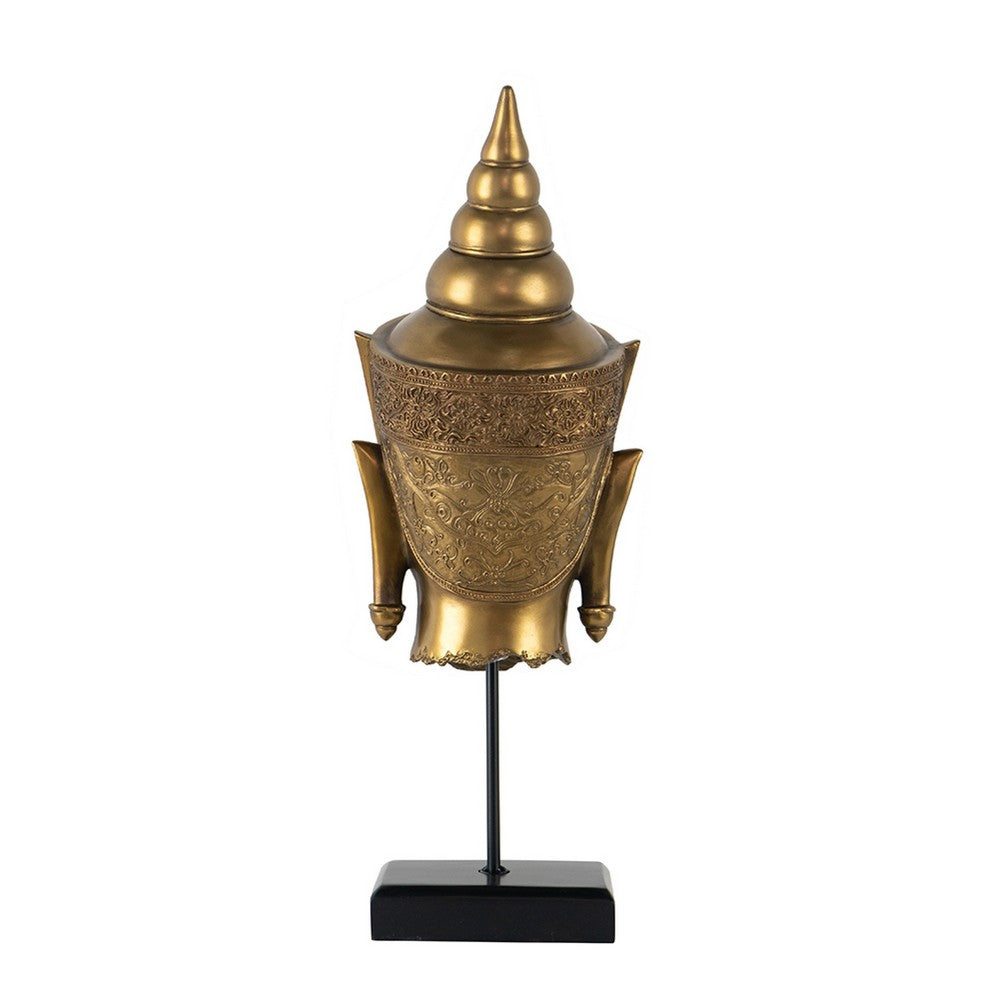 Pilu Buddha Head Statuette on Stand | Spiritual Decor | 20" Bronze