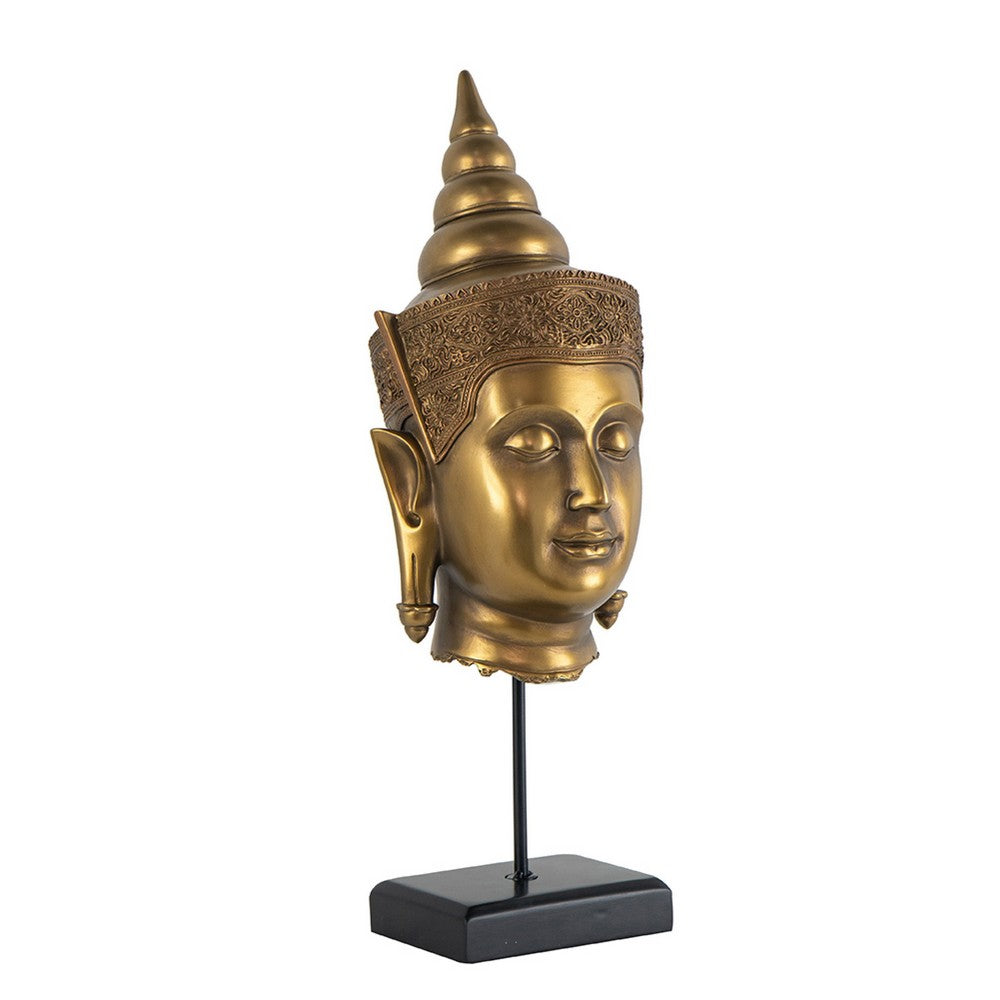 Pilu Buddha Head Statuette on Stand | Spiritual Decor | 20" Bronze