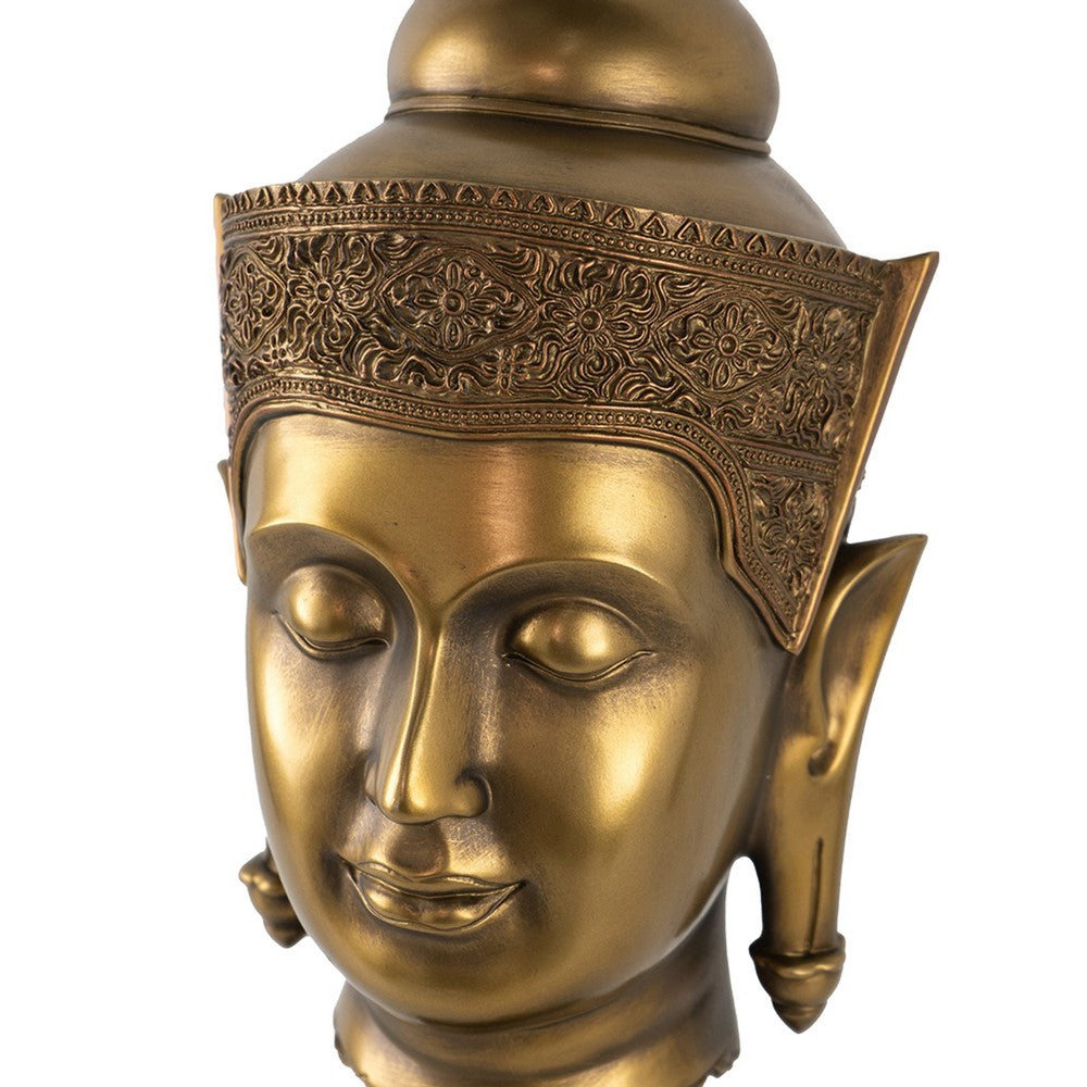 Pilu Buddha Head Statuette on Stand | Spiritual Decor | 20" Bronze