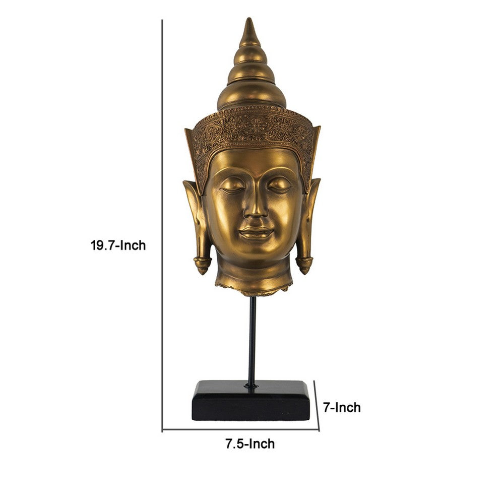 Pilu Buddha Head Statuette on Stand | Spiritual Decor | 20" Bronze