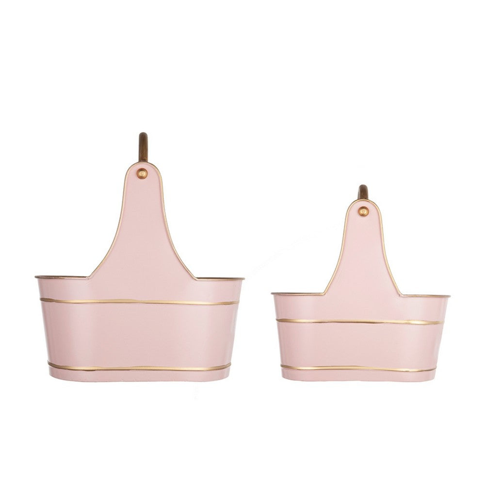 Limu Storage Basket Set of 2 | Gold Handles | Light Pink Merry Christmas