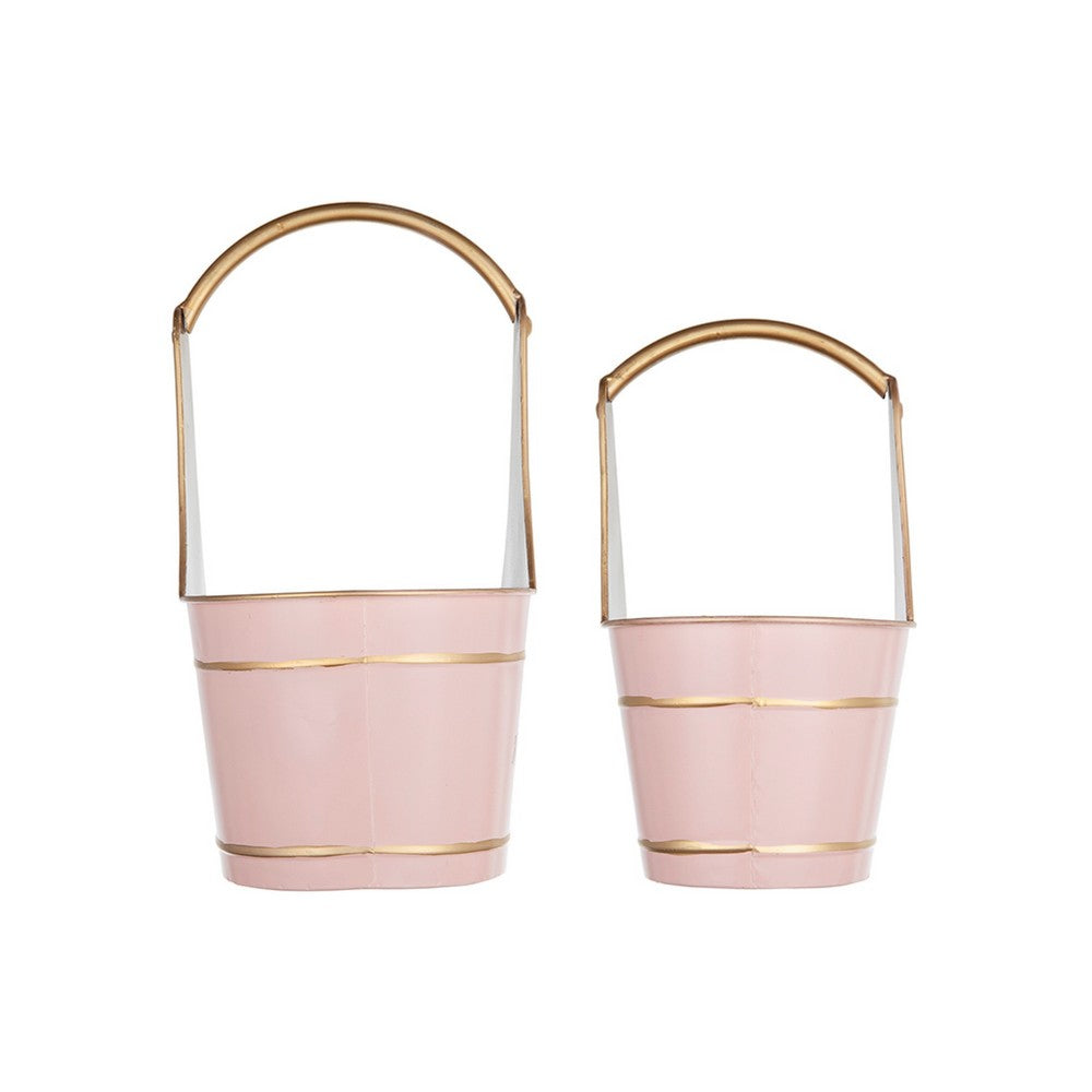 Limu Storage Basket Set of 2 | Gold Handles | Light Pink Merry Christmas