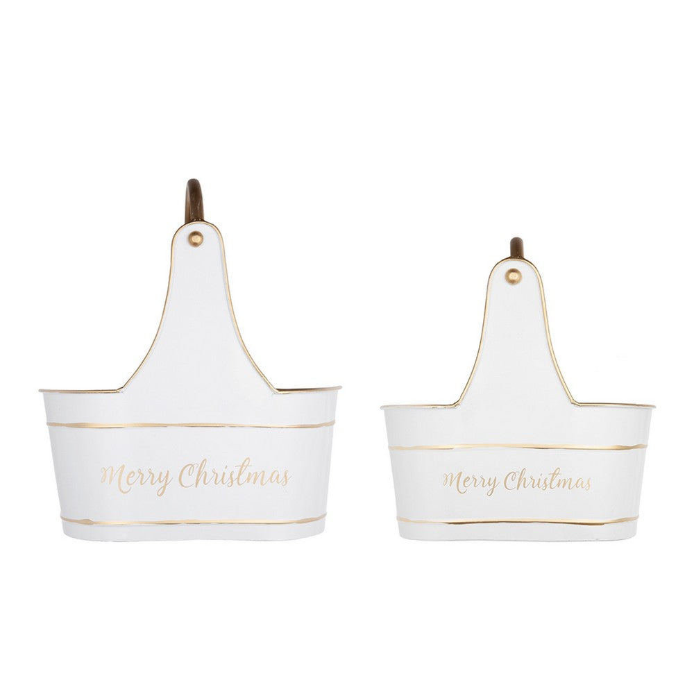 Limu Storage Basket Set of 2 | Gold Handles | White Merry Christmas