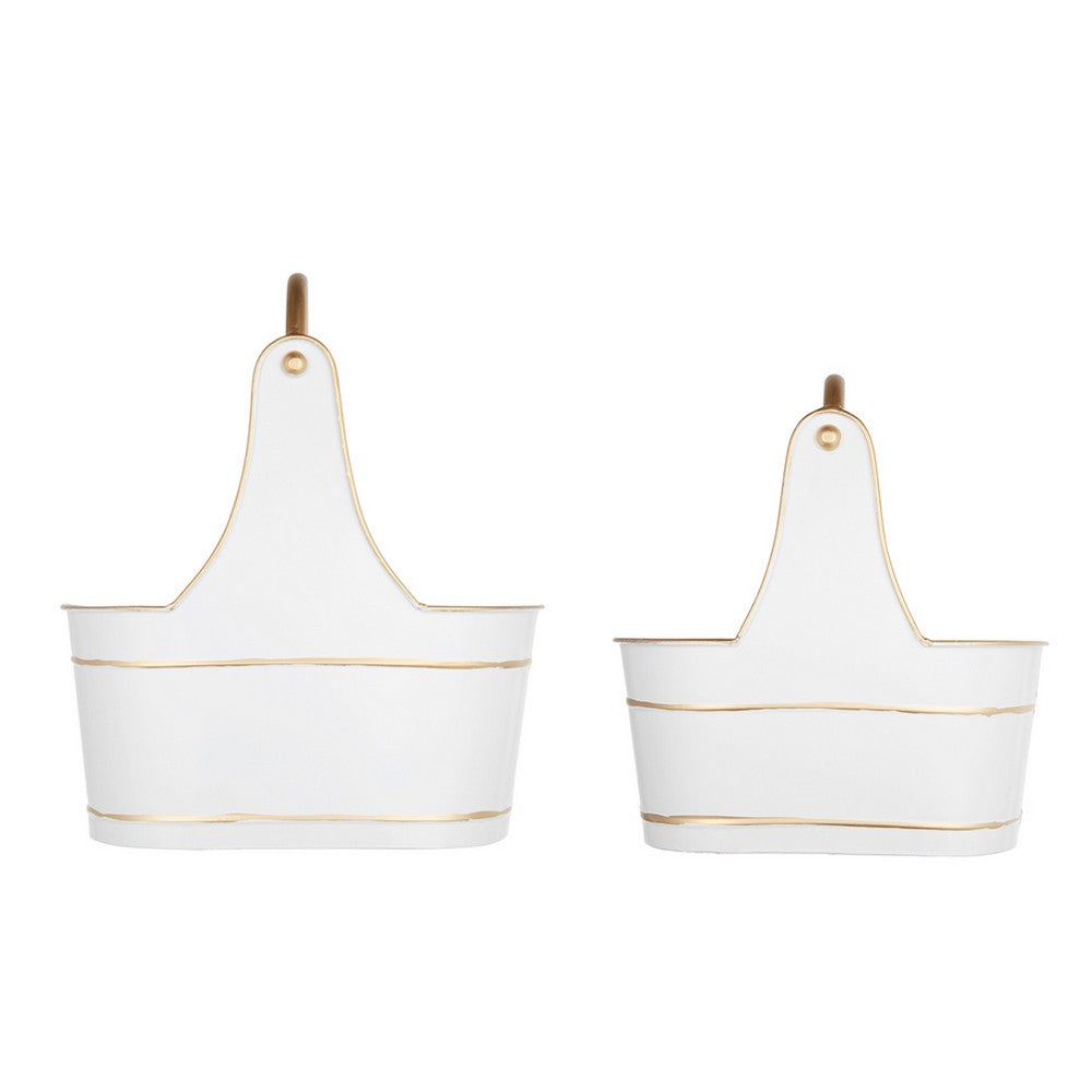 Limu Storage Basket Set of 2 | Gold Handles | White Merry Christmas