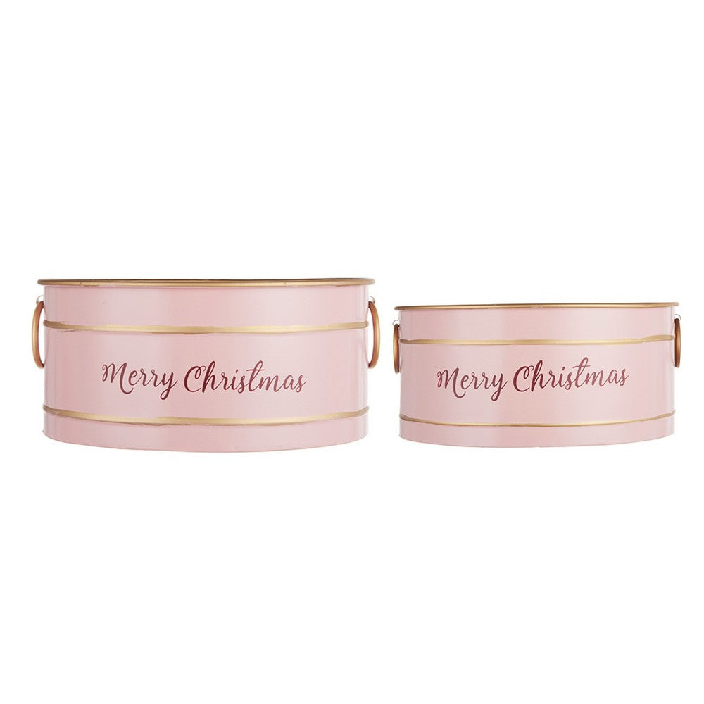 Limu Baskets Set of 2 | Gold Trim | Oval Pink Iron Merry Christmas