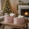 Limu Baskets Set of 2 | Gold Trim | Oval Pink Iron Merry Christmas