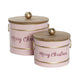 Limu Storage Box Set of 2 | Gold Trim | Round Pink Iron Merry Christmas