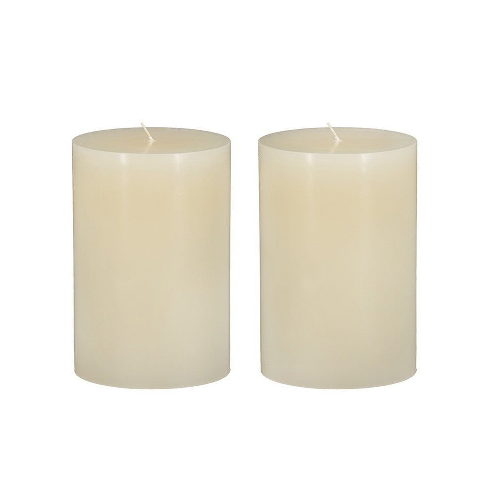 Jomi Unscented Soy Wax Pillar Candles Set of 2 | Classic Ivory Finish