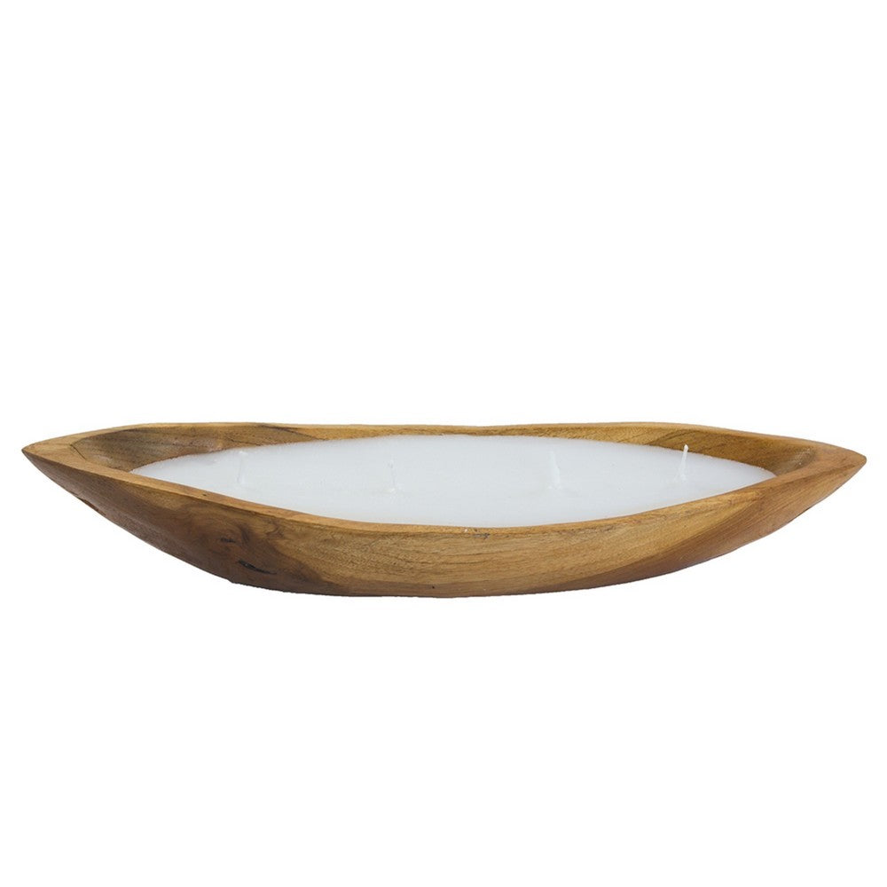 Minc Soy Wax Candle with 4 Wick | 16" Boat Shaped Brown Teak Wood