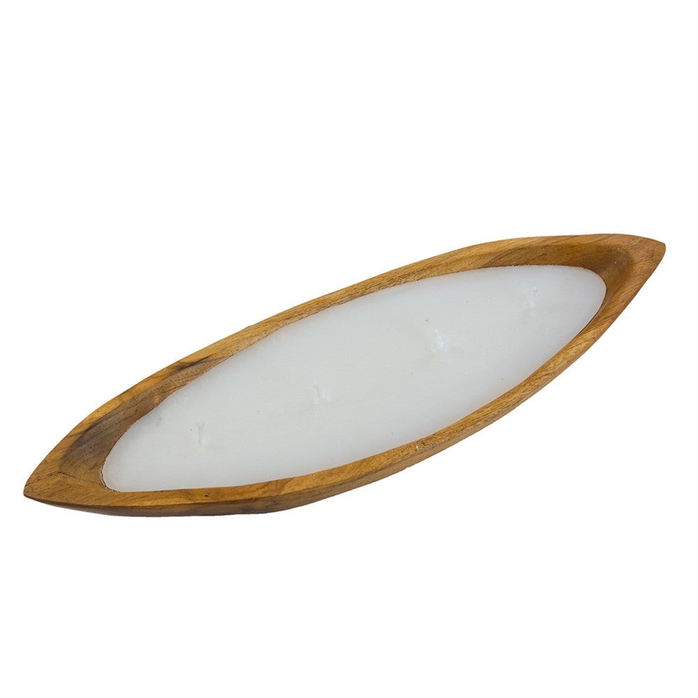Minc Soy Wax Candle with 4 Wick | 16" Boat Shaped Brown Teak Wood