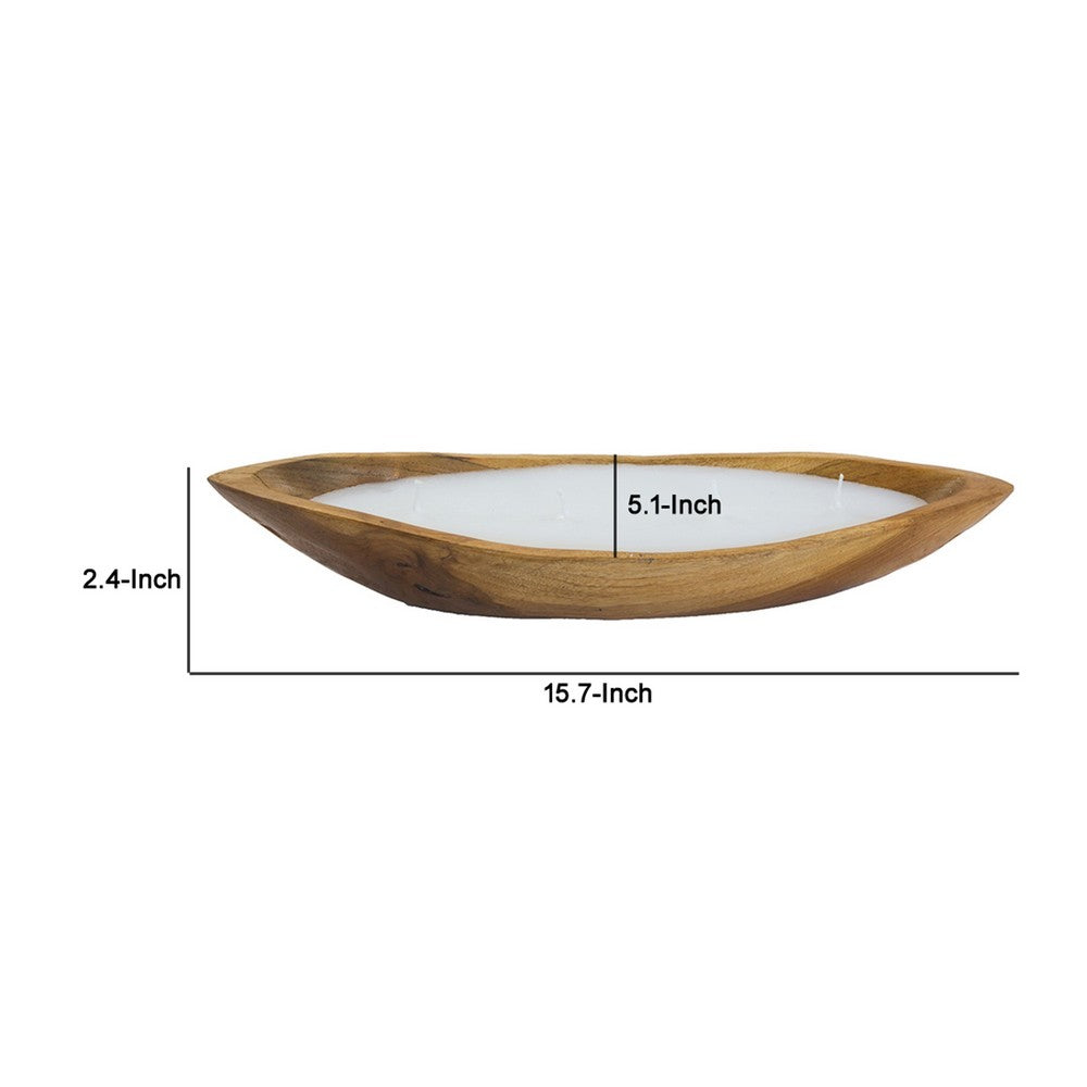 Minc Soy Wax Candle with 4 Wick | 16" Boat Shaped Brown Teak Wood