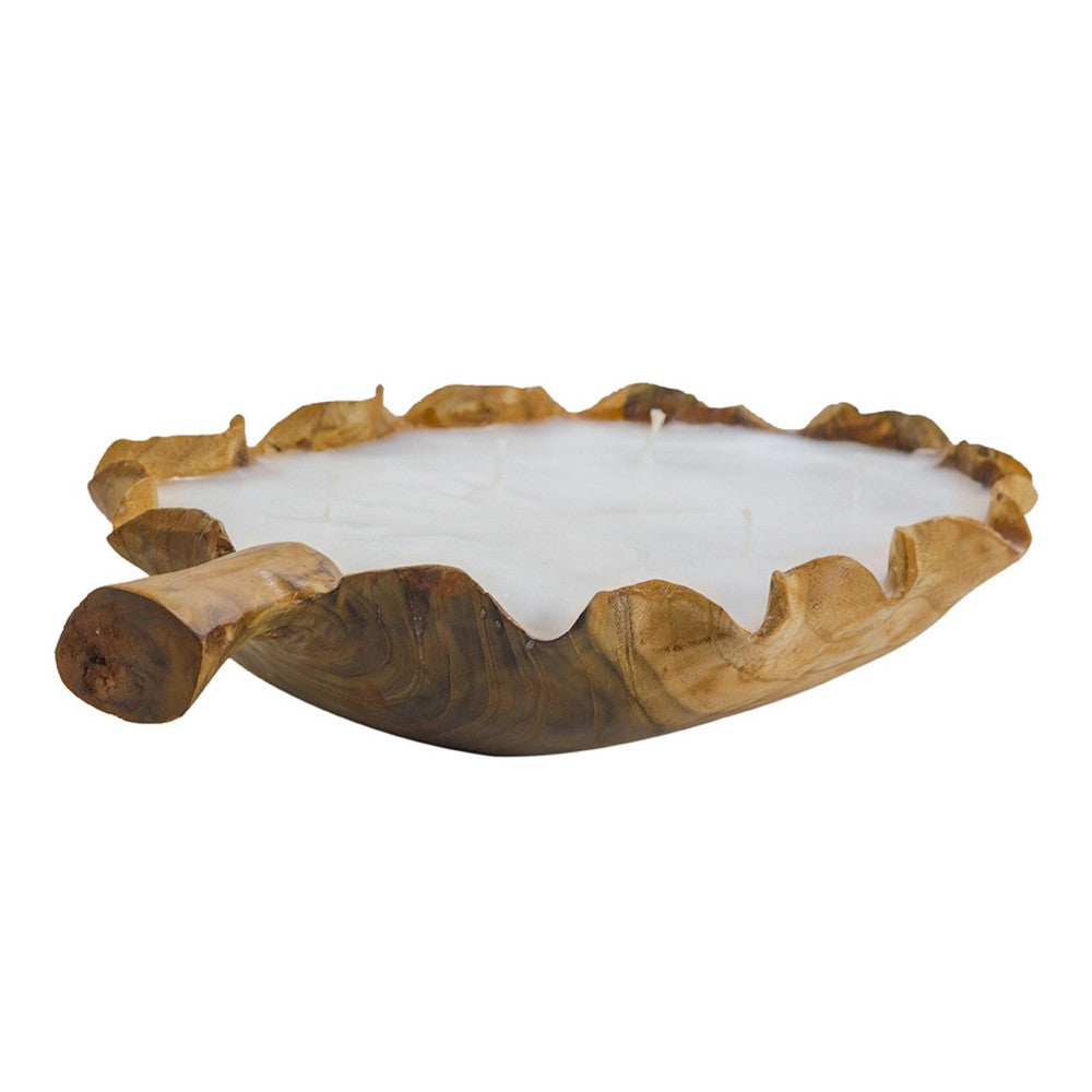 Minc Soy Wax Candle with 6 Wick | 16" Leaf Shaped Brown Teak Wood