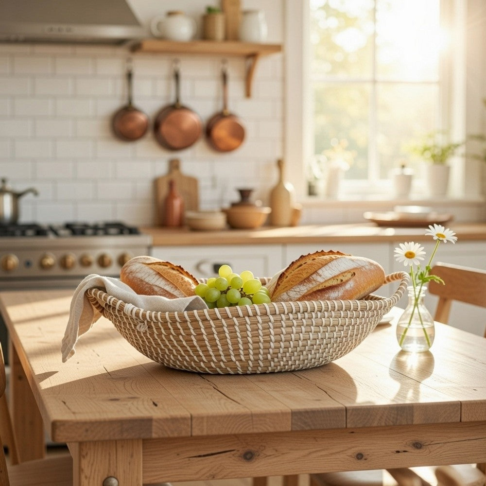 Jea Farmhouse Decor Bowl | 17" Natural Brown Seagrass Cord Woven