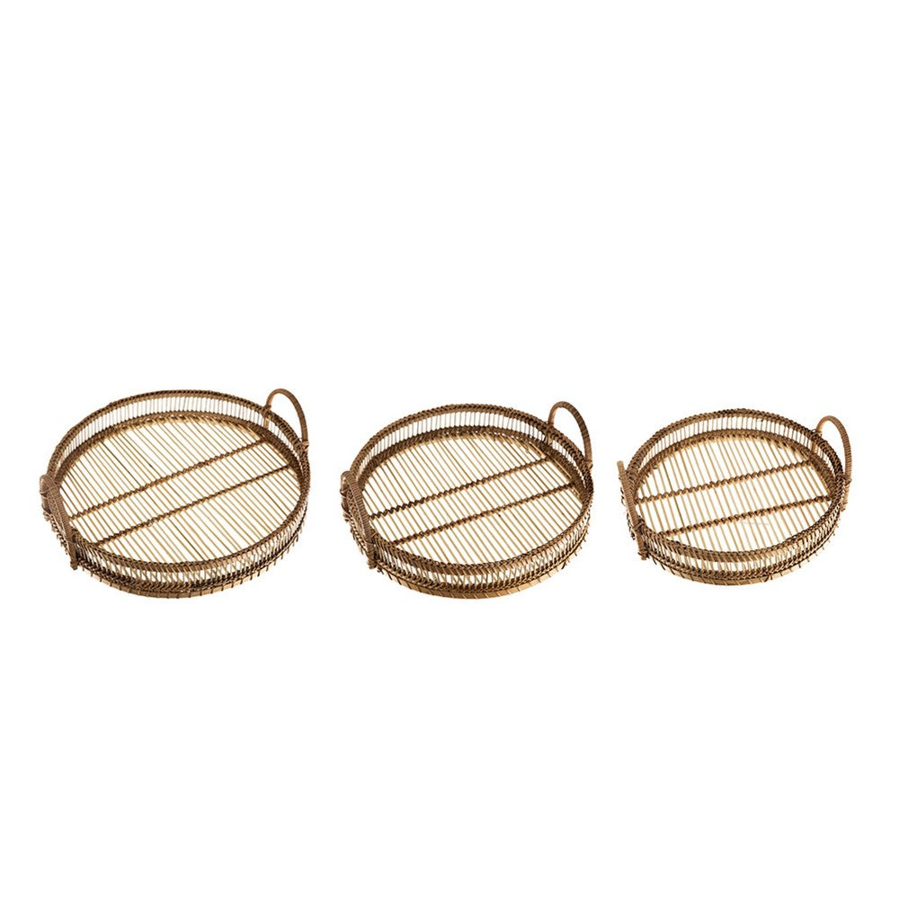 3pc Storage Baskets with Handles | Natural Brown Bamboo Woven Decor