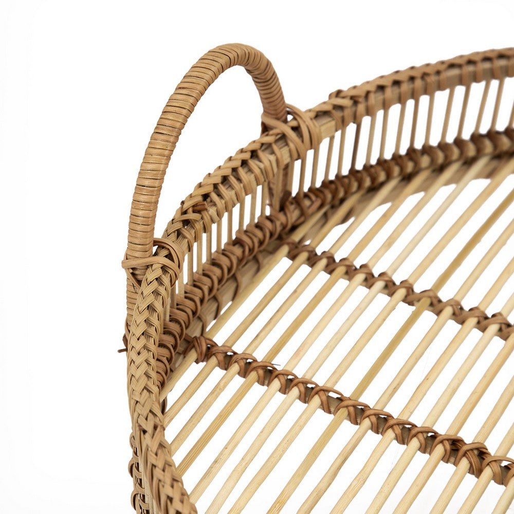 3pc Storage Baskets with Handles | Natural Brown Bamboo Woven Decor