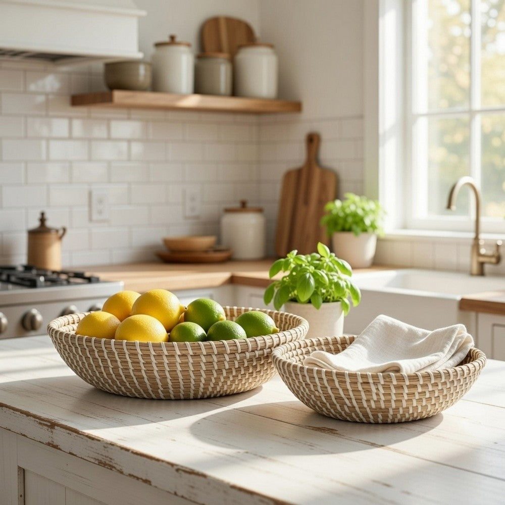 Jea Nesting Storage Bowls Set of 2 | Natural Brown Seagrass Cord Woven