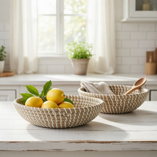 Jea Nesting Storage Bowls Set of 2 | Natural Brown Seagrass Cord Woven