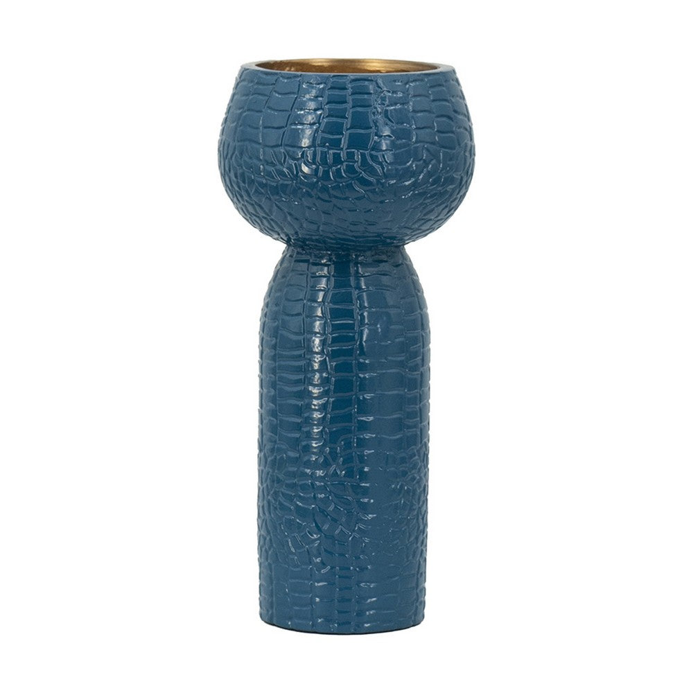 Dany Vase | Crocodile Texture | Watertight Base | 10" Blue Aluminum