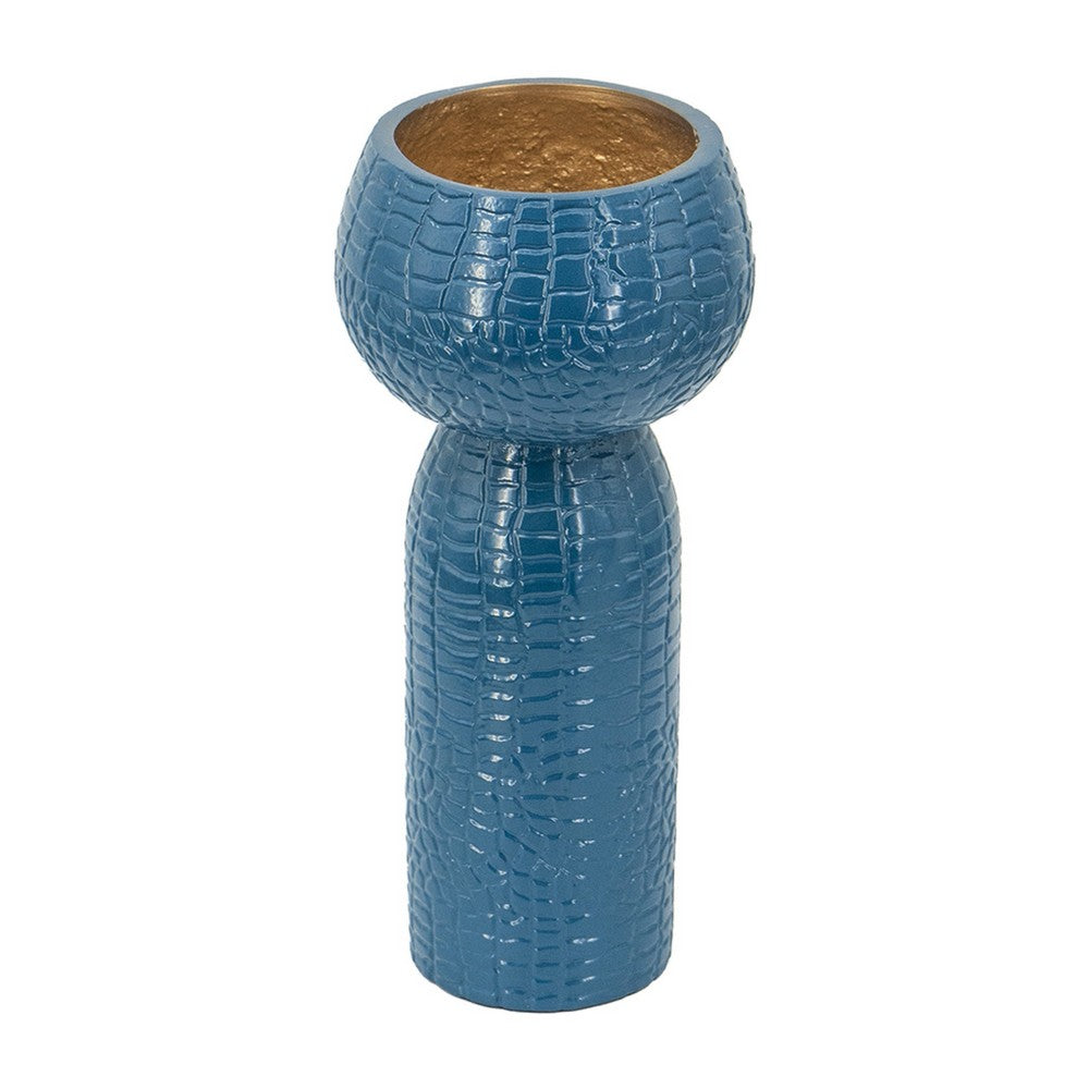 Dany Vase | Crocodile Texture | Watertight Base | 10" Blue Aluminum