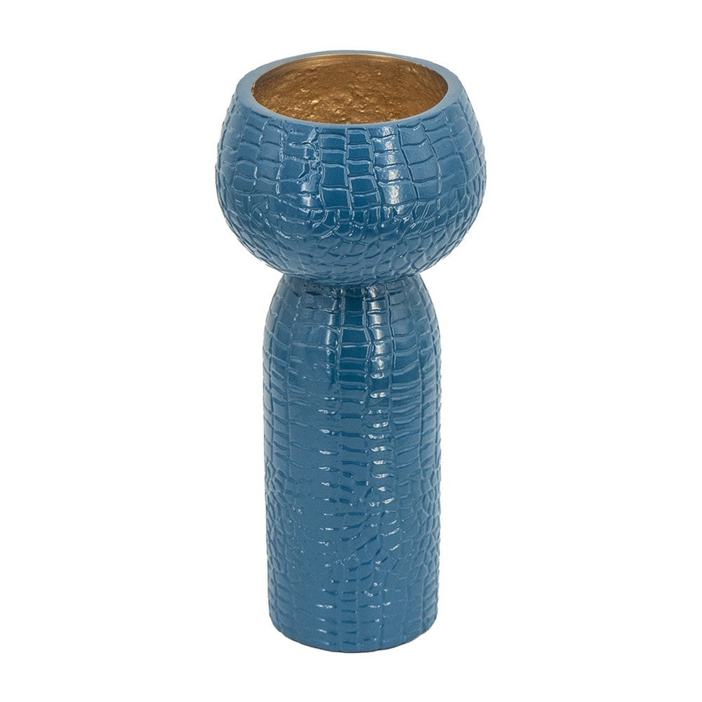 Dany Vase | Crocodile Texture | Watertight Base | 10" Blue Aluminum