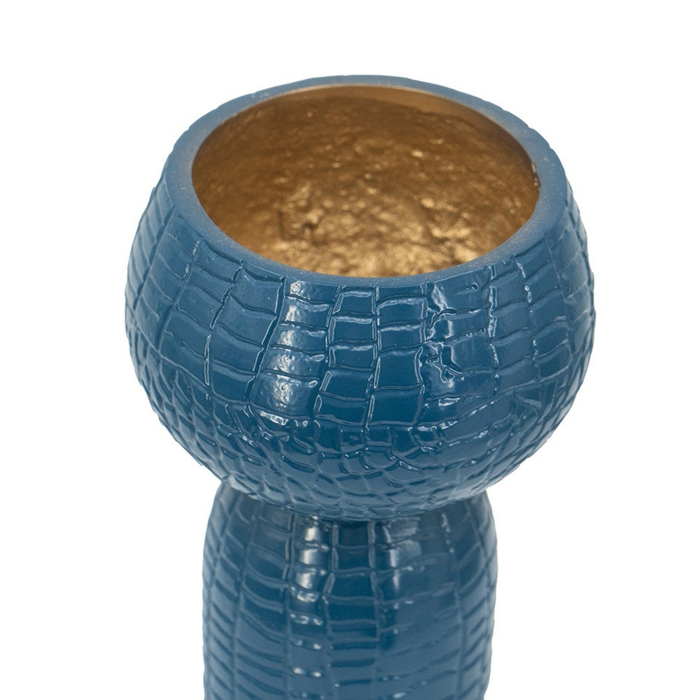 Dany Vase | Crocodile Texture | Watertight Base | 10" Blue Aluminum