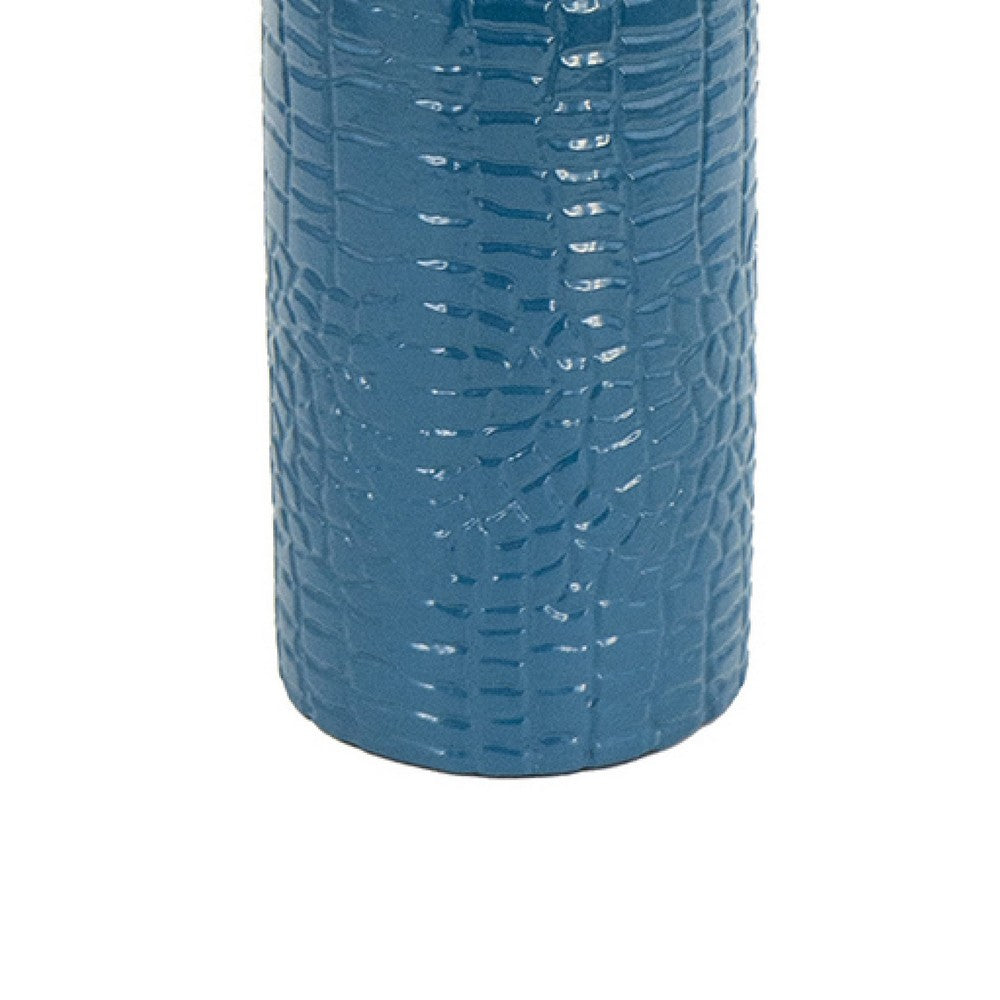 Dany Vase | Crocodile Texture | Watertight Base | 10" Blue Aluminum