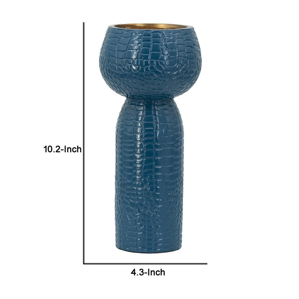 Dany Vase | Crocodile Texture | Watertight Base | 10" Blue Aluminum
