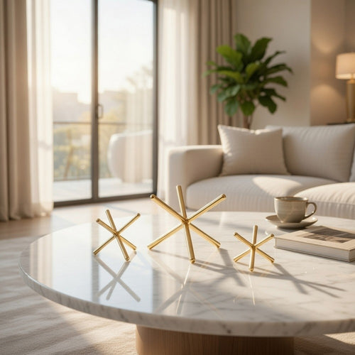 Tabletop Decor Set of 3 | Playing Jack Abstract Sculpture | Modern Gold