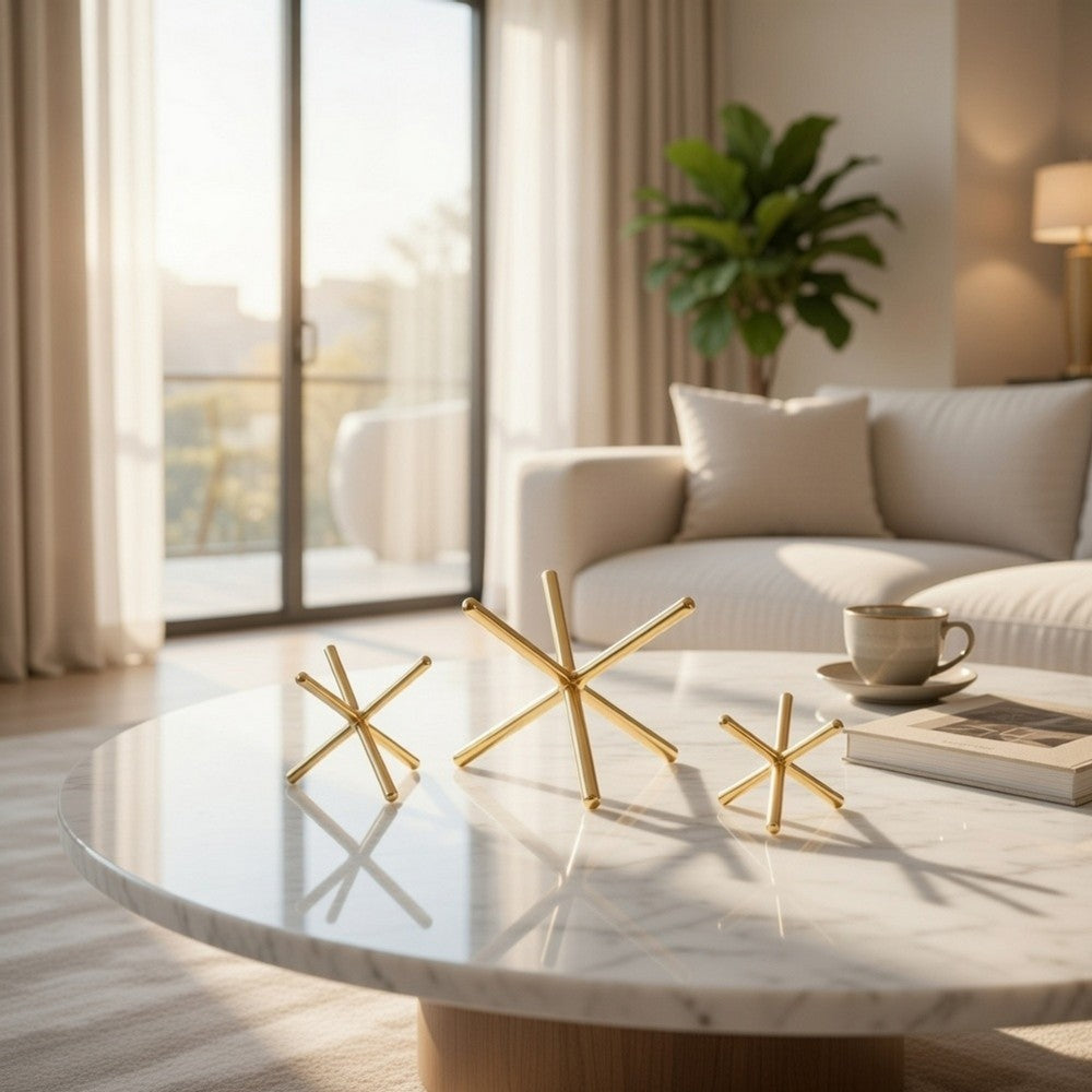 Tabletop Decor Set of 3 | Playing Jack Abstract Sculpture | Modern Gold