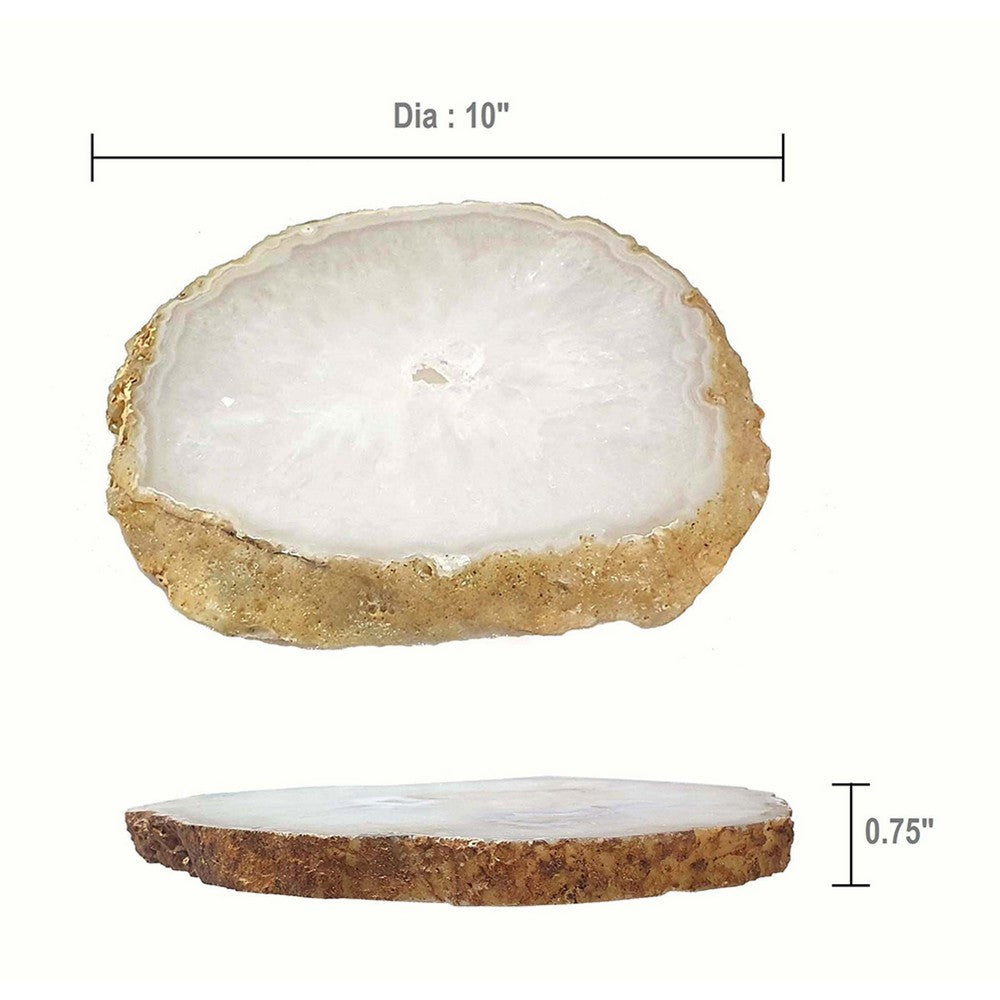 Decorative Plate | Natural Irregular Gold Edges | White Agate 10"