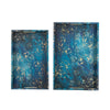 Rectangular Tray Set of 2 | Marble Design | Gold Handle | Teal Blue 16 18"