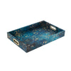 Rectangular Tray Set of 2 | Marble Design | Gold Handle | Teal Blue 16 18"