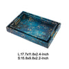 Rectangular Tray Set of 2 | Marble Design | Gold Handle | Teal Blue 16 18"